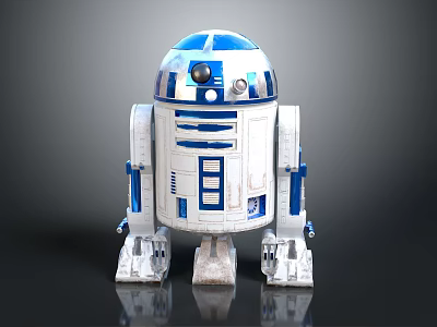 R2 D2 Robot Figure White And Blue Classic Design With Detailed Mechanical Parts 3d model