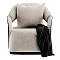 Modern Beige Velvet Single Sofa With Black Curved Armrest And Black Blanket
