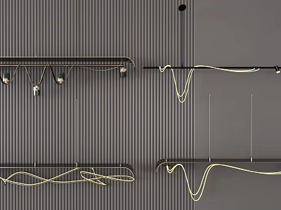 Modern Minimalist Chandelier With Sleek Metal Frame Hanging In Interior Ceiling Space 3d model