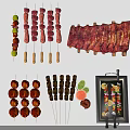 Assorted Grilled Food Platter With Meat Kebabs Ribs Vegetable Skewers Fruits And Sauce
