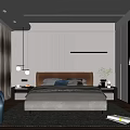 Modern Bedroom Interior Design With Linear Headboard Bed Nightstands Blue Chair And Recessed Lighting