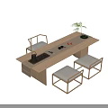 Minimalist Wooden Tea Table and Chairs with Tea Set Small Potted Plant and Red Fruits