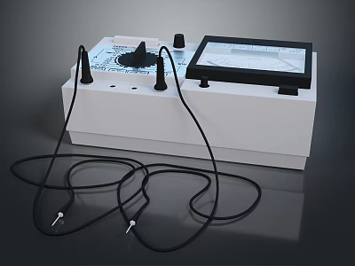 White Household Electronic Device With Display Screen Knobs And Connecting Wires 3d model