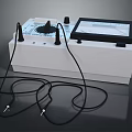 White Household Electronic Device With Display Screen Knobs And Connecting Wires