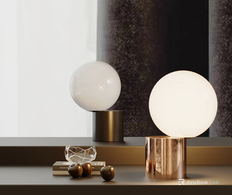 Modern Table Lamp With Copper Gold Base White Globe Shade And Decorative Accents 3d model 