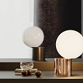Modern Table Lamp With Copper Gold Base White Globe Shade And Decorative Accents