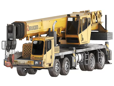 Yellow Heavy Duty Utility Vehicle with Mobile Crane and Truck Chassis for Lifting Operations 3d model