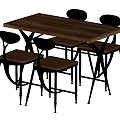 Modern Rectangular Dining Table Set With Wooden Tabletop And Black Metal Legs Four Chairs 3d model