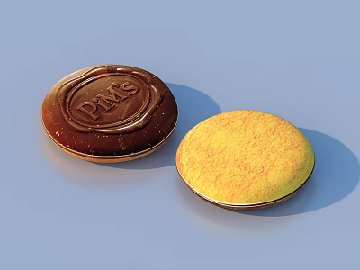 Round Chocolate Coated Snack With PIMS Label And Yellow Textured Biscuit 3d model