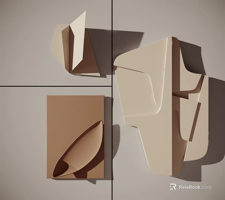 Modern 3D Sculptural Wall Decor With Abstract Geometric Shapes And Neutral Tones 3d model 