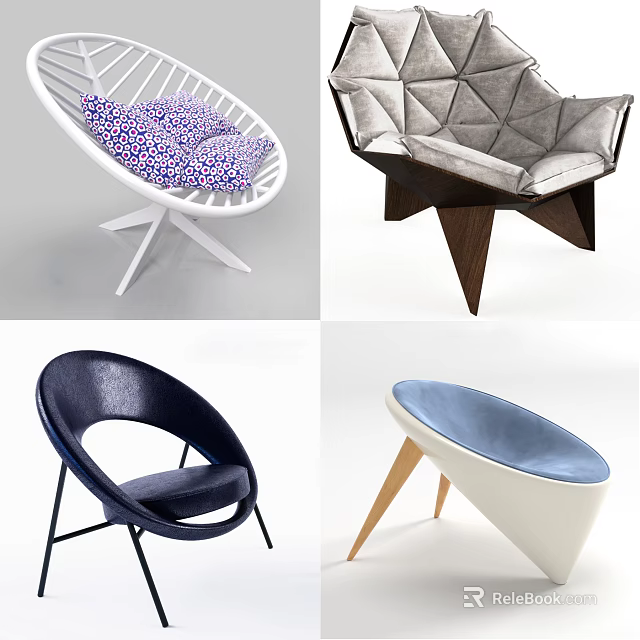 Stylish Modern Accent Chairs With Various Designs Upholstered And Wooden Metal Bases 3d model 