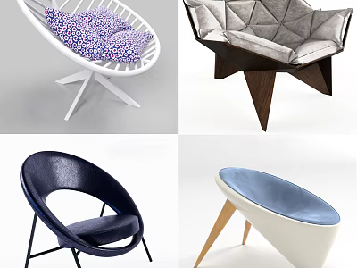 Stylish Modern Accent Chairs With Various Designs Upholstered And Wooden Metal Bases 3d model