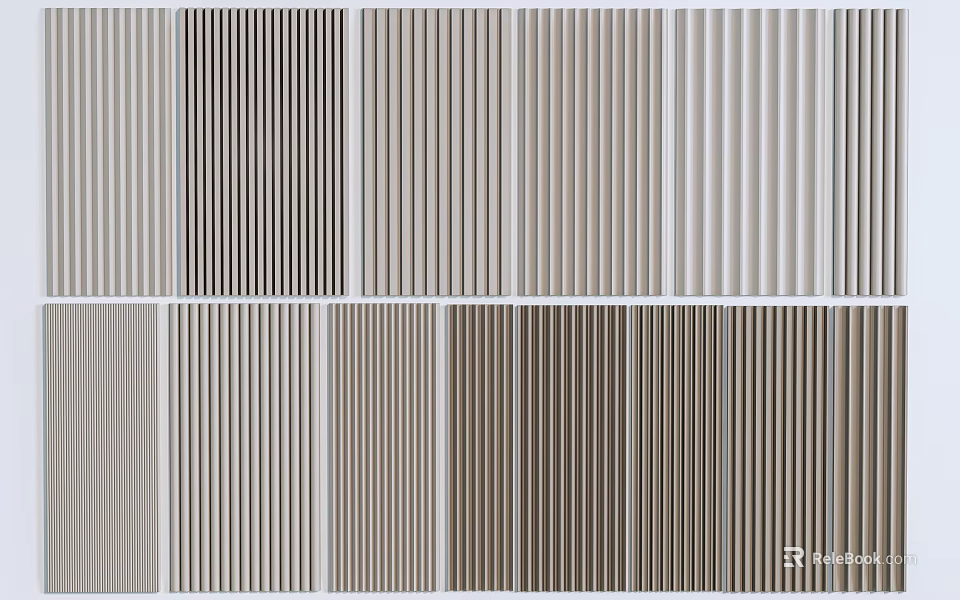 Modern Wall Paneling Designs in Various Neutral Tones with Vertical Stripes 3d model 