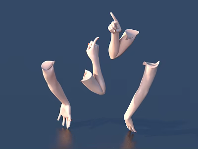 Woman's Arms With Pointing Fingers Against Deep Blue Background With Reflections On Smooth Surface 3d model