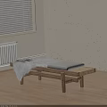 Minimalist Wooden Sofa Bench With Grey Cushion Fur Throw And Light Wall