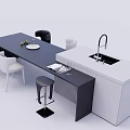 Italian-style island counter bar counter operating table dining table and chairs 3d model