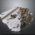 Detailed Snowy Terrain Model Featuring Forest Dirt Road And Small Cabin