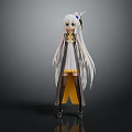 Game Movie Character with Long White Hair White Top Yellow Skirt Black Yellow Coat Headwear