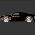 Bugatti Sports Car With Black Body Colorful Floral Patterns Open Doors And Brown Interior