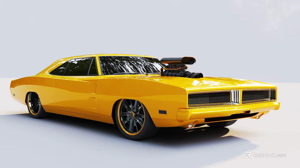 Yellow Retro Modified Classic Muscle Car With High Performance Engine 3d model 