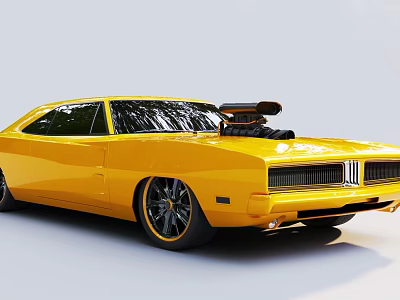 Yellow Retro Modified Classic Muscle Car With High Performance Engine 3d model