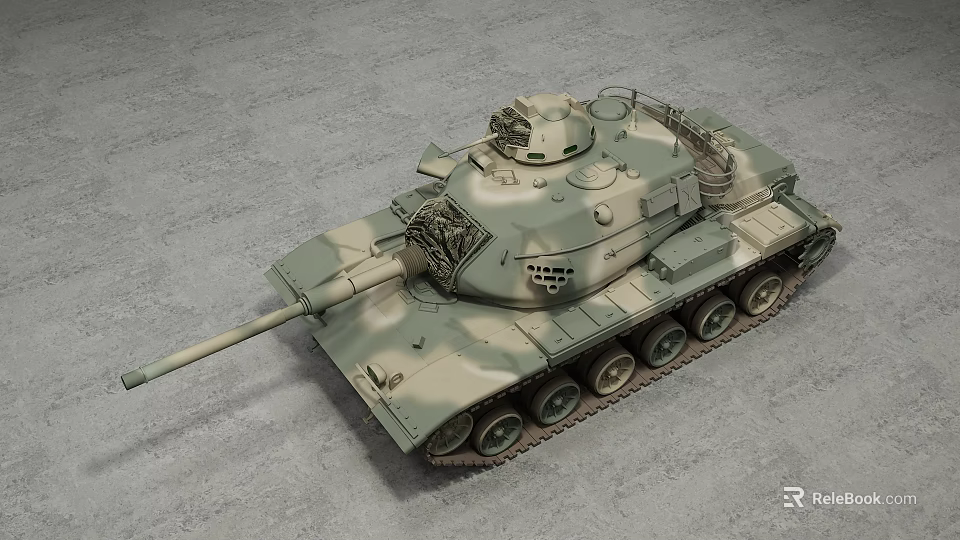 Realistic Camouflage Military Tank With Turret Cannon Tracks And Armor 3d model 