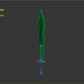 Elegant Green Bladed Sword with Golden Hilt and Shiny Metallic Base