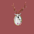 Elegant White Deer Head Animal Wall Decor With Gold Antlers And Pink Floral Frame