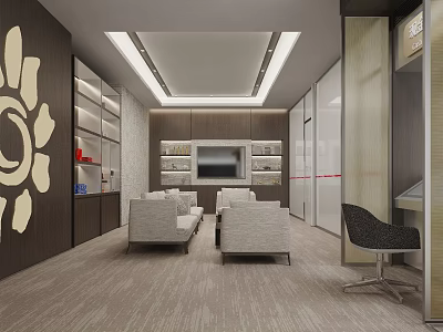 Modern Lounge Area With Comfortable Sofas TV Wooden Shelves And Ceiling Lighting 3d model
