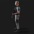 Man Wearing Camouflage Uniform Holding Rifle With Tactical Vest And Black Boots