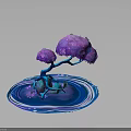 Vibrant Plant With Blue Trunk And Purple Flowers On Blue Water Ripple Base Including Scattered Flowers