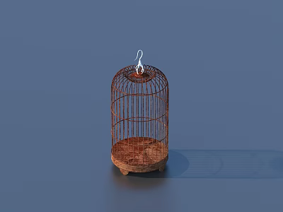 Vintage Decorative Birdcage With Metal Frame And Wooden Base For Home 3d model