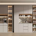 Elegant Modern Wine Cabinet With Glass Doors Wine Bottles And Decorative Plants In Kitchen