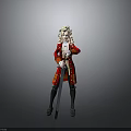 Man with Blonde Hair in Red Military Style Coat Holding Longsword Against Gray Background