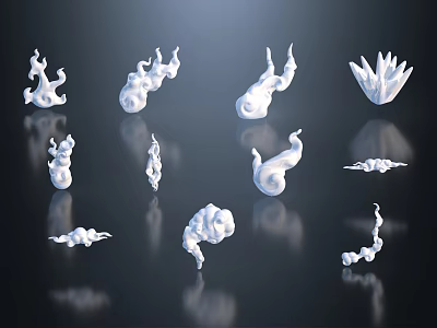 White Smoke Like 3D Models Arranged in Various Shapes on Black Background 3d model