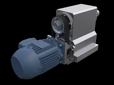 Industrial Equipment Featuring Blue Motor Silver Metal Housing And Mechanical Drive Component 3d model