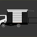 Converted White Truck With Open Platform Wooden Floor Black Railings And Retractable White Canopy