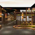 Traditional Chinese Restaurant Interior With Wooden Decor Lanterns Water Pool And Seating Area