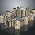 Detailed Cartoon Castle Scene With Stone Towers Medieval Style And Gate Entrance