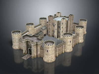 Detailed Cartoon Castle Scene With Stone Towers Medieval Style And Gate Entrance 3d model
