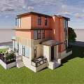 Modern Detached Villa Exterior Design With Large Glass Windows Garden Lawn And Trees