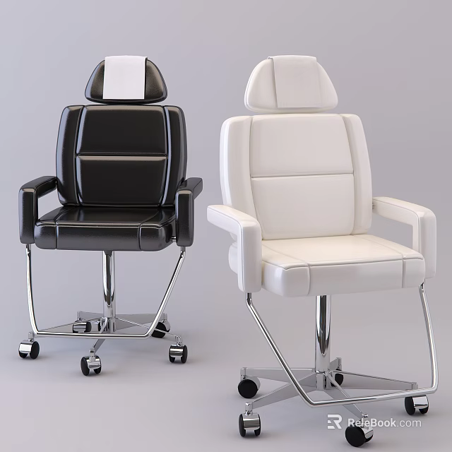 Comfortable Leather Massage Chairs With Metal Frame And Wheels In Black White 3d model 