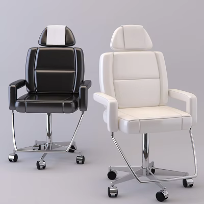 Comfortable Leather Massage Chairs With Metal Frame And Wheels In Black White 3d model