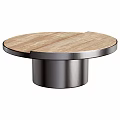 Modern Round Coffee Table Design With Marble And Wooden Tops And Metal Base