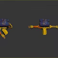 Yellow Robot Characters With Blue Purple Backpacks Orange Arms Red Feet in Different Poses