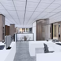 Modern Public Office Space Design With White Desks And Wooden Partitions