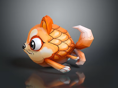Cute Orange Fox Fish Hybrid Game Movie Character With Big Eyes Scaly Body 3D Design 3d model