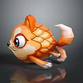 Cute Orange Fox Fish Hybrid Game Movie Character With Big Eyes Scaly Body 3D Design