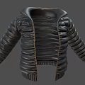 Black Puffer Jacket with Hooded Quilted Design and Zipper Closure Modern Style