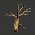 Wooden and Stone Tree Trunk Sculpture with Branches as Decorative Art Piece